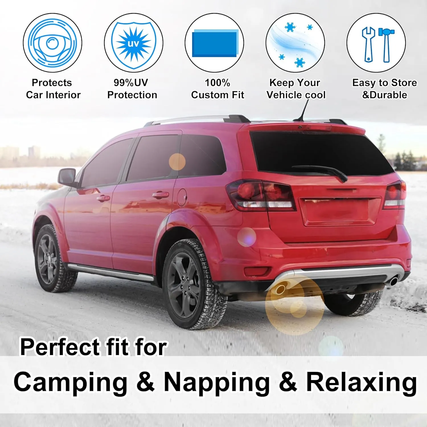8PCS Windshield Sun Shade Custom Fit for 2009-2020 Dodge Journey Accessories Foldable Sunshade Side Rear Window Shade Cover Full Set Privacy Protection Keeps Car Cool