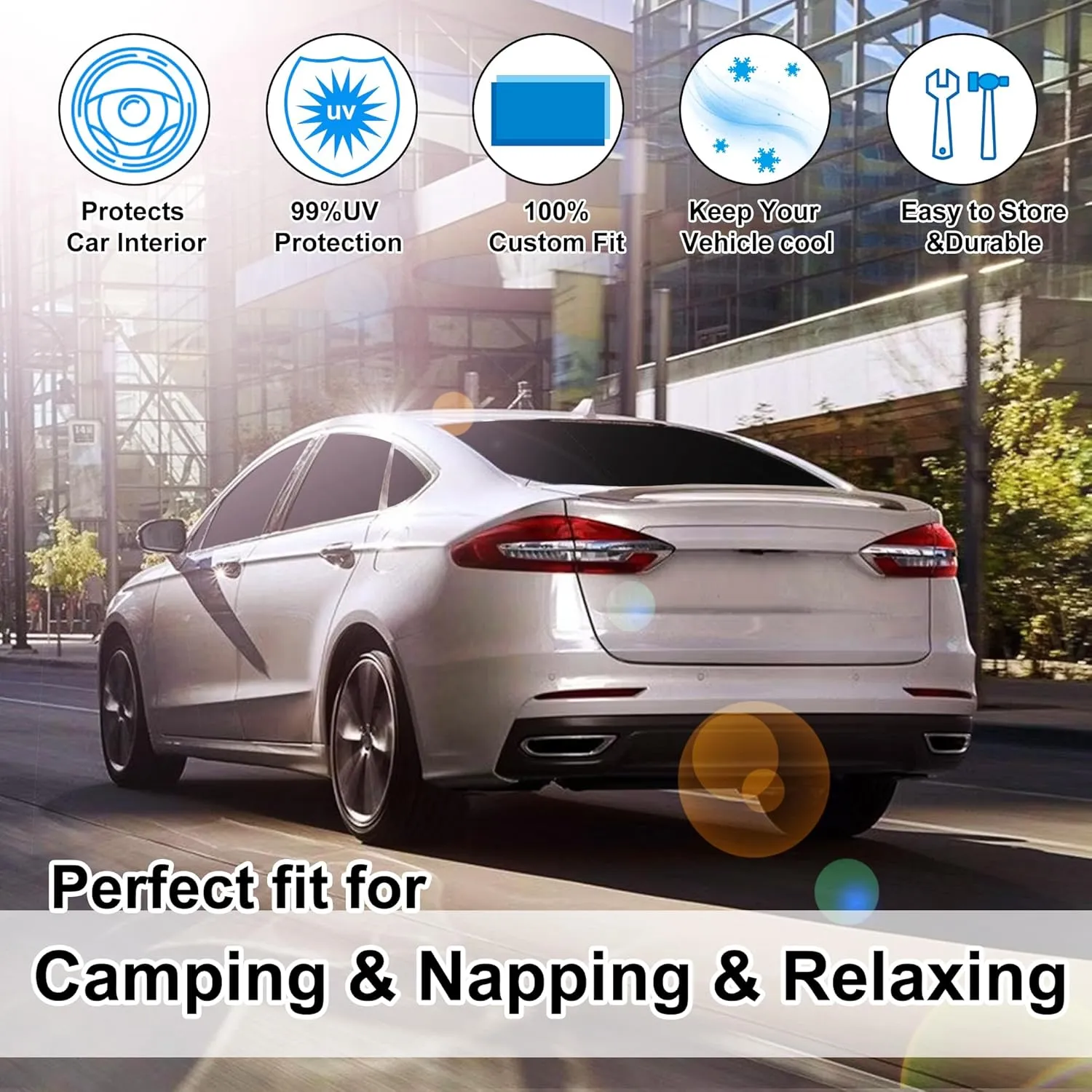 8PCS Windshield Sun Shade Custom Fit for 2013-2021 Ford Fusion Accessories Foldable Sunshade Side Rear Window Shade Cover Full Set Privacy Protection Keeps Car Cool