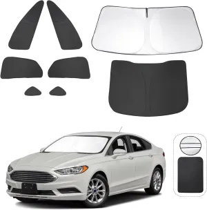 8PCS Windshield Sun Shade Custom Fit for 2013-2021 Ford Fusion Accessories Foldable Sunshade Side Rear Window Shade Cover Full Set Privacy Protection Keeps Car Cool