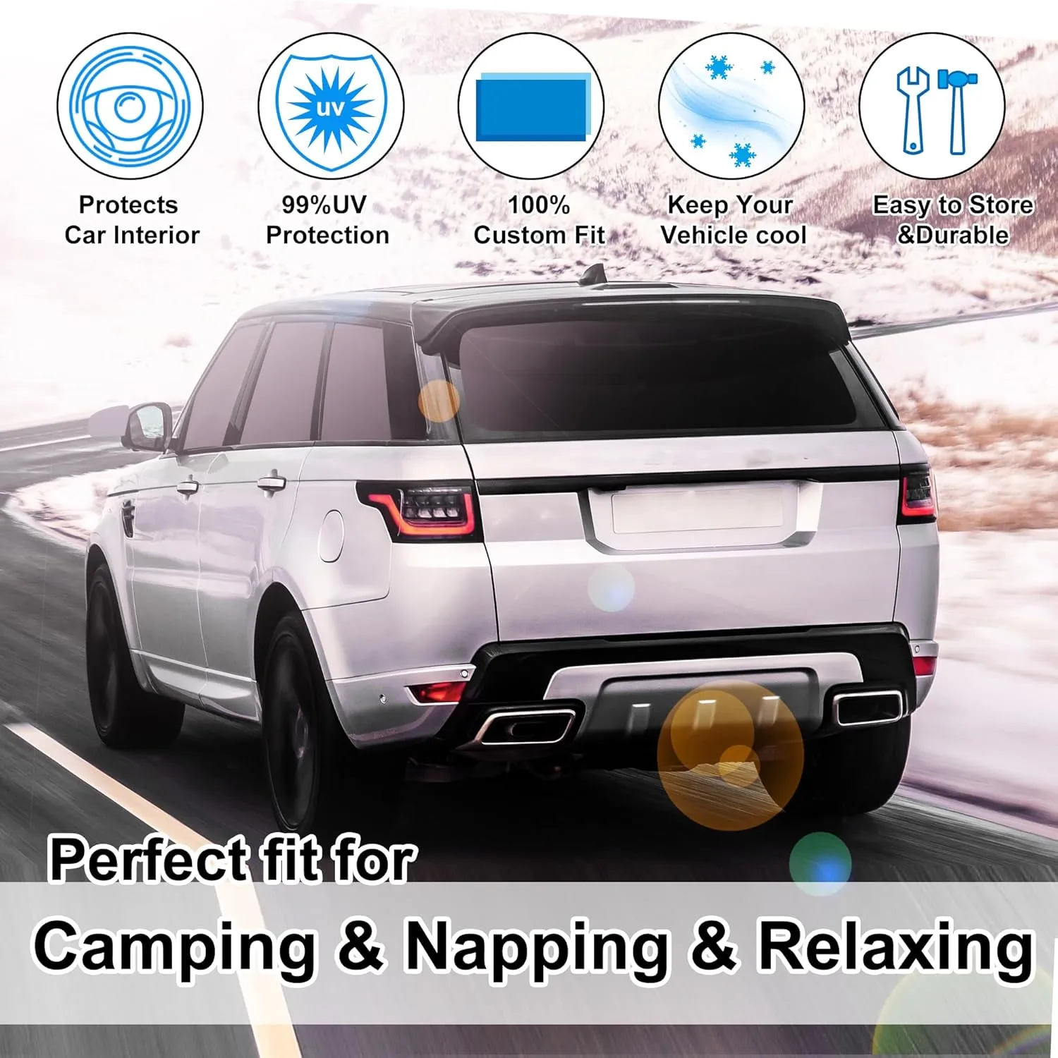 8PCS Windshield Sun Shade Custom Fit for 2014-2022 Land Rover Range Rover Sport Accessories Foldable Sunshade Side Rear Window Shade Cover Full Set Privacy Protection Keeps Car Cool