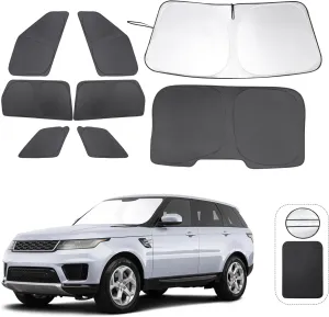 8PCS Windshield Sun Shade Custom Fit for 2014-2022 Land Rover Range Rover Sport Accessories Foldable Sunshade Side Rear Window Shade Cover Full Set Privacy Protection Keeps Car Cool