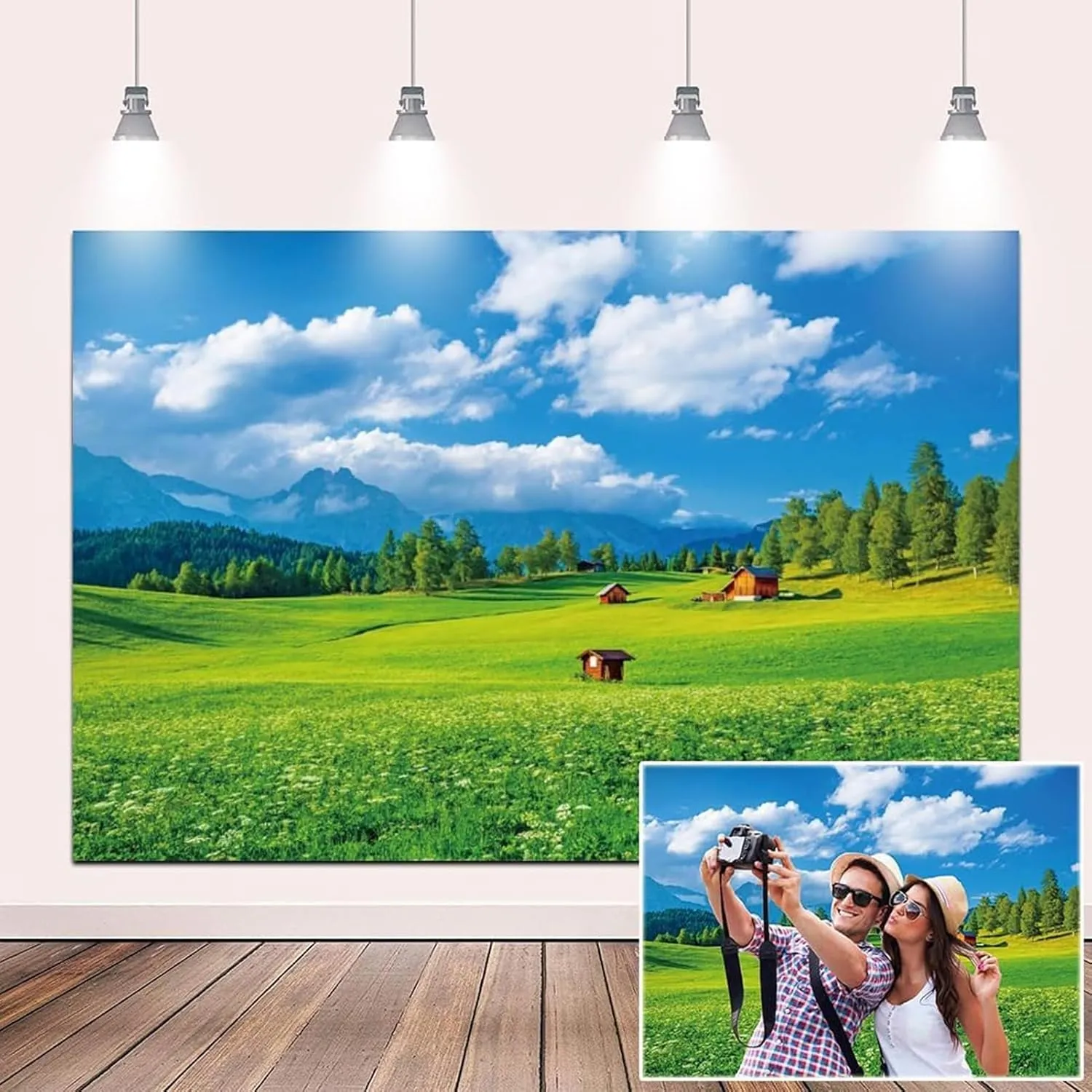 8x6ft Summer Countryside Mountain Scenery Backdrop Green Grass Rustic Farmhouse Farm Background Farmland Barn Photography Backdrop for Birthday Party Grassland Landscape Backdrop