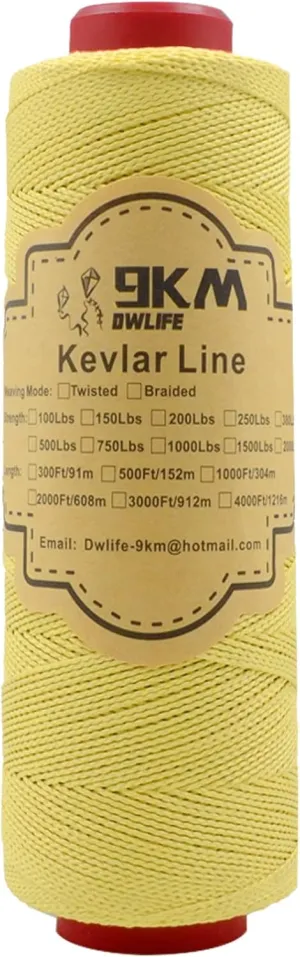9KM DWLIFE Kevlar Kite String, 70lb 1000Ft, Braided Kevlar Line, Low Stretch, High Strength, Heavy Duty, Fishing Assist Cord, Camping, Hiking, Outdoor Survival Rope