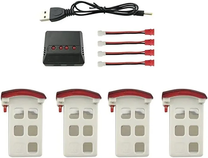 Accessories 4PCS 3.7V 500mAh Red Batteries with 4 in 1 Charger with 4PCS Transfer Cables for SYMA X5UW X5UC Remote Control Helicopter Drone