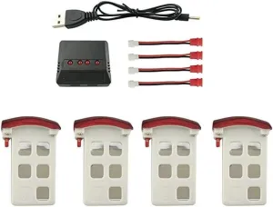 Accessories 4PCS 3.7V 500mAh Red Batteries with 4 in 1 Charger with 4PCS Transfer Cables for SYMA X5UW X5UC Remote Control Helicopter Drone