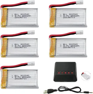 Accessory 5PCS 3.7V 600mAh Battery with 5-in-1 Charger for Syma X5C X5C-1 X5A X5 X5SC X5SW H5C V931 S5C S5W SS40 FQ36 T32 T5W H42 Remote Control Drone