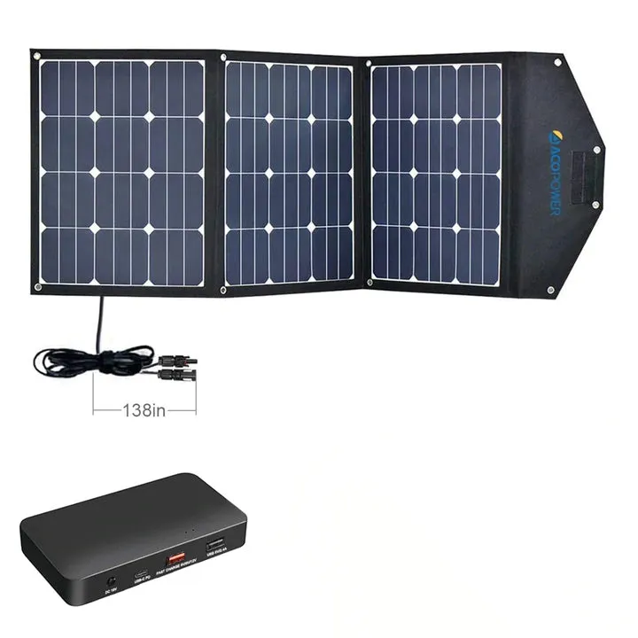 ACOPOWER 120W Portable Solar Panel Foldable Suitcase, With Built In Box