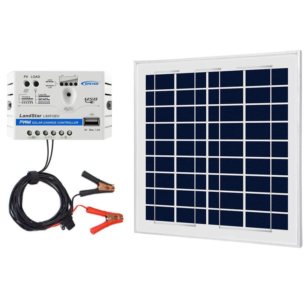 ACOPOWER 15W Solar Charger Kit, 5A Charge Controller, With Alligator Clip