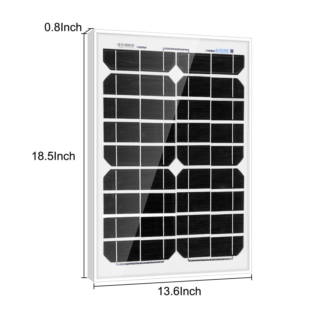 ACOPOWER 20W 12V Solar Charger Kit, 5A Charge Controller, With Alligator Clips