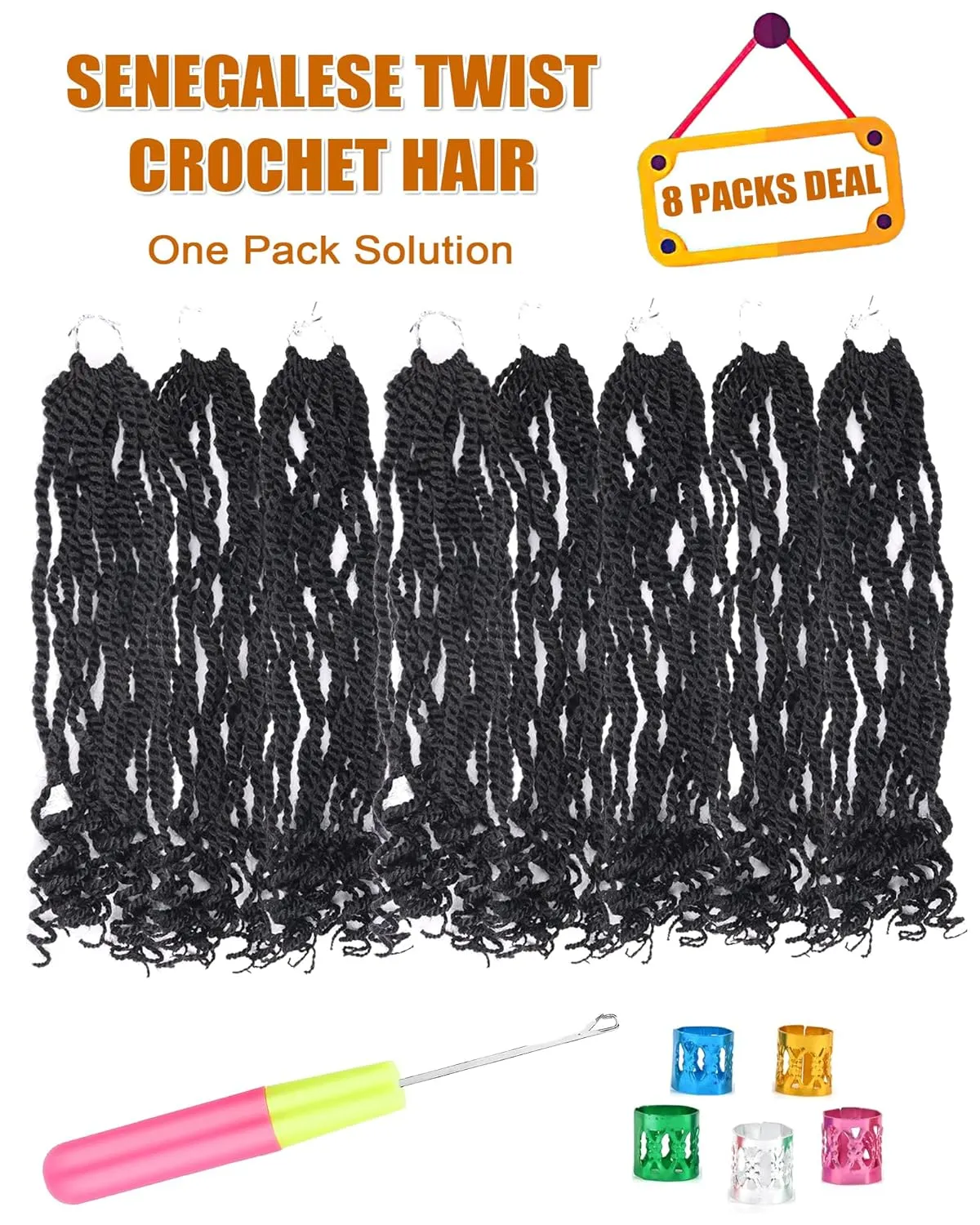 Aeagoo Senegalese Twist Crochet Hair 12 Inch 8 Packs Crochet Braids for Black Women Pre Looped Short Kinky Twist Micro Braids Crotchet Braiding Hair with Curly Ends Wavy Rope Twist (12 Inch,1B)