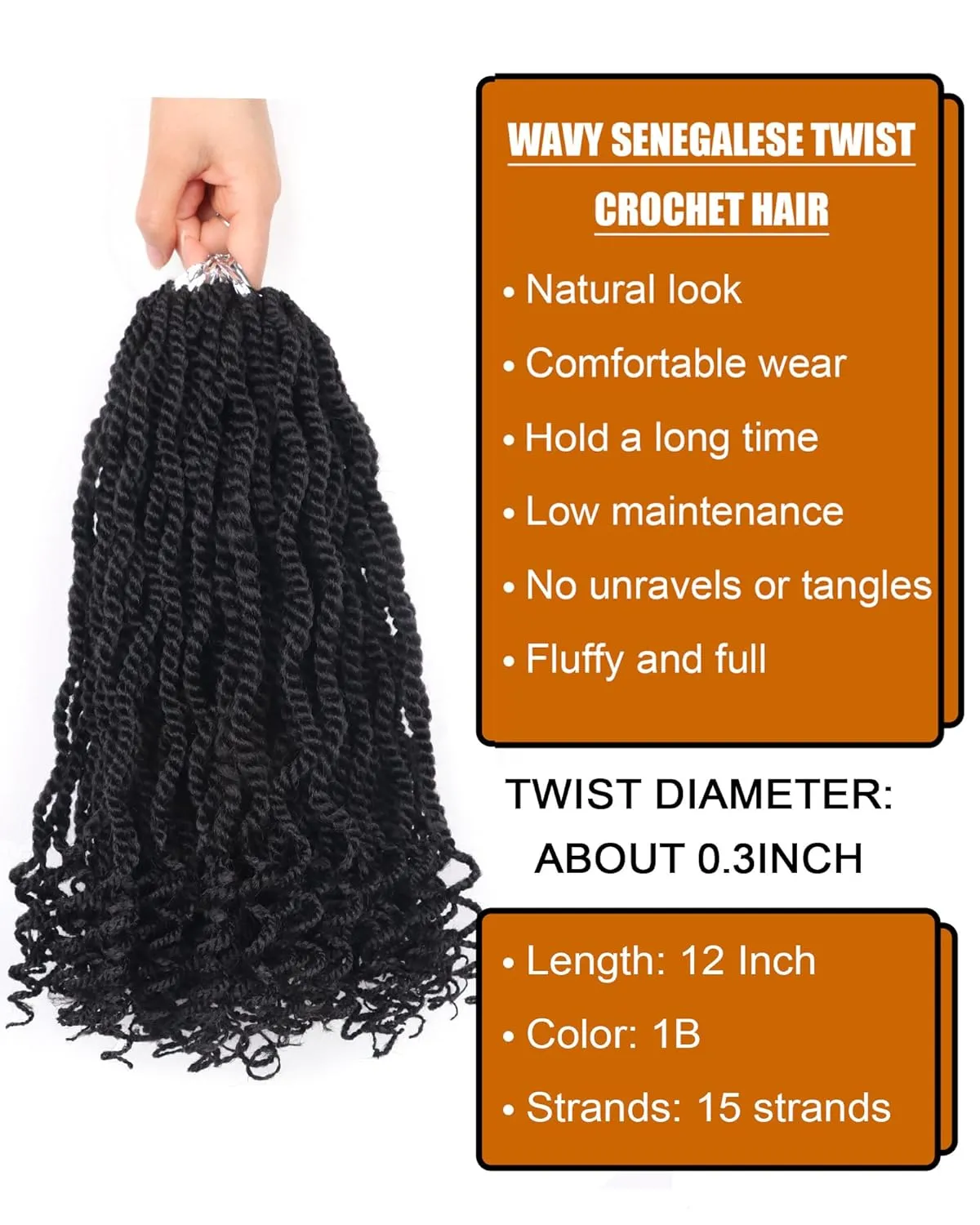Aeagoo Senegalese Twist Crochet Hair 12 Inch 8 Packs Crochet Braids for Black Women Pre Looped Short Kinky Twist Micro Braids Crotchet Braiding Hair with Curly Ends Wavy Rope Twist (12 Inch,1B)