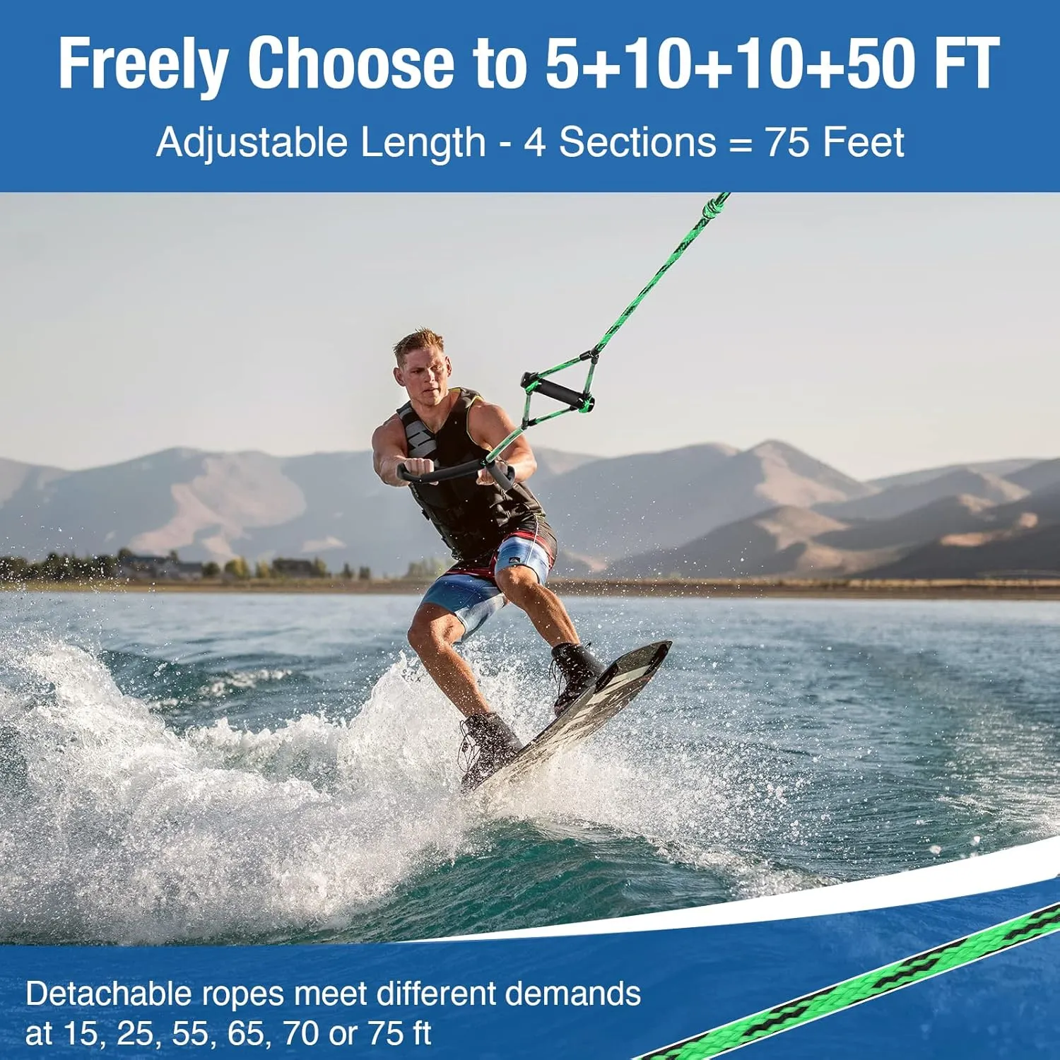 Affordura Wakeboard Rope 75 Feet Water Ski Rope with Handle Ski Ropes for Watersports, Ski Tow Rope for Tubing 4 Sections Tube Tow Rope for Watersports, Storage Bag Included