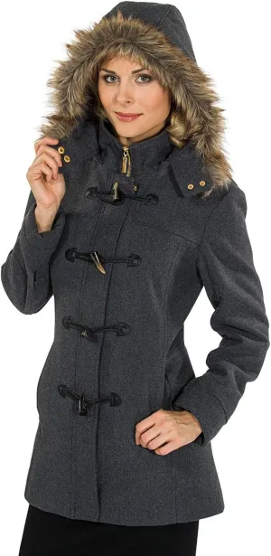 Alpine Swiss Duffy Womens Wool Coat Fur Trim Hooded Parka Jacket