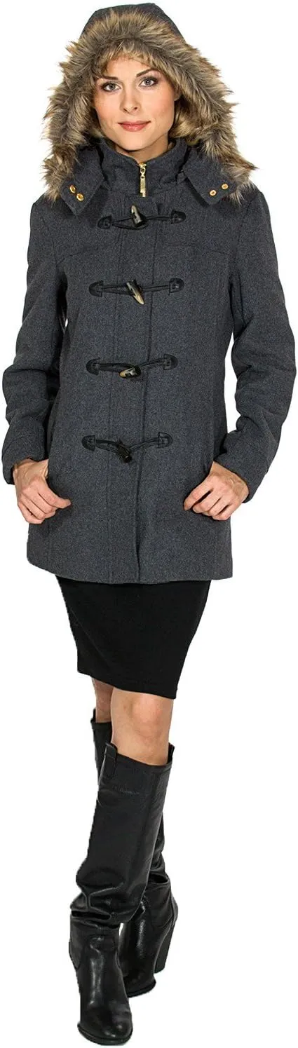Alpine Swiss Duffy Womens Wool Coat Fur Trim Hooded Parka Jacket