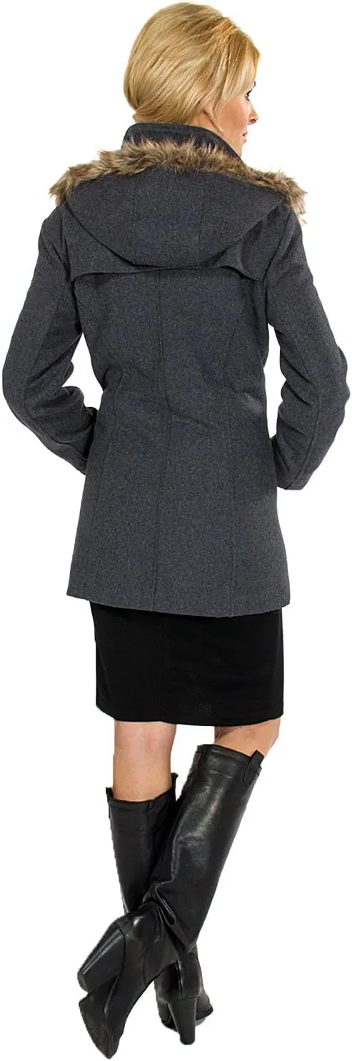 Alpine Swiss Duffy Womens Wool Coat Fur Trim Hooded Parka Jacket