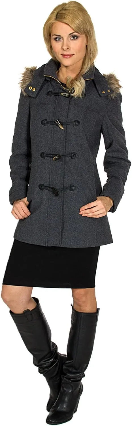Alpine Swiss Duffy Womens Wool Coat Fur Trim Hooded Parka Jacket