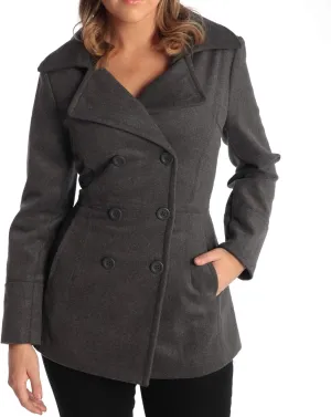 Alpine Swiss Emma Women's Wool Peacoat – Double-Breasted 3/4 Length Overcoat, Stylish & Warm Blazer for Fall & Winter