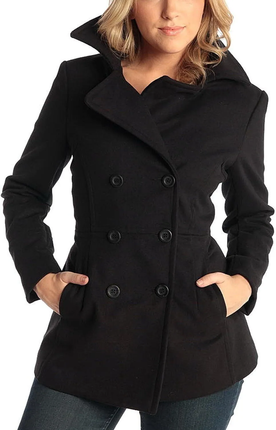 Alpine Swiss Emma Women's Wool Peacoat – Double-Breasted 3/4 Length Overcoat, Stylish & Warm Blazer for Fall & Winter