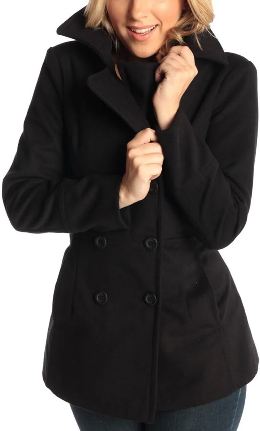 Alpine Swiss Emma Women's Wool Peacoat – Double-Breasted 3/4 Length Overcoat, Stylish & Warm Blazer for Fall & Winter