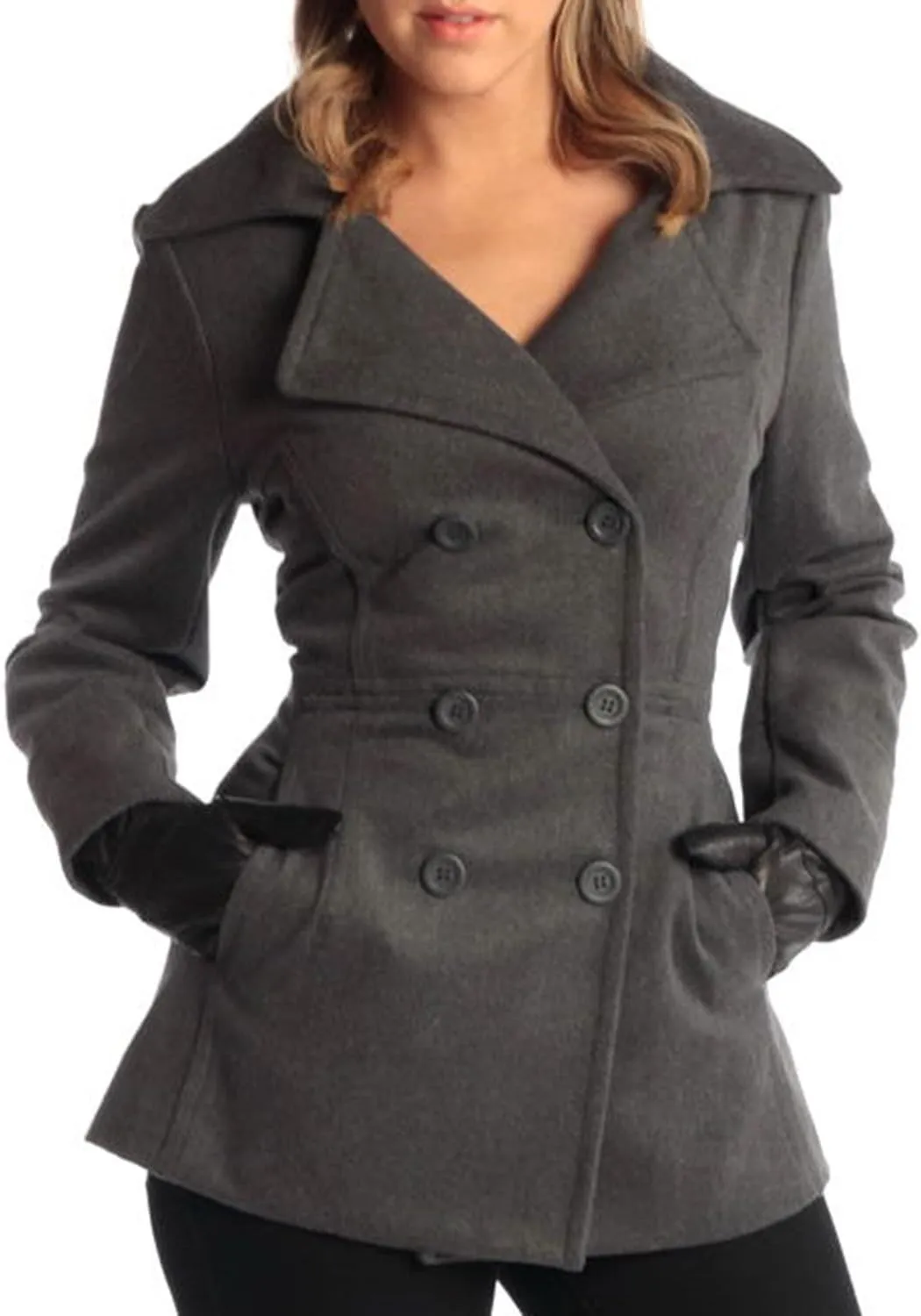 Alpine Swiss Emma Women's Wool Peacoat – Double-Breasted 3/4 Length Overcoat, Stylish & Warm Blazer for Fall & Winter