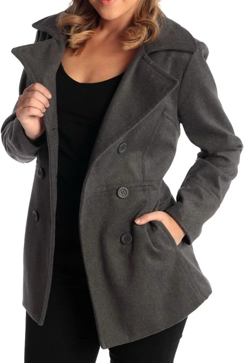 Alpine Swiss Emma Women's Wool Peacoat – Double-Breasted 3/4 Length Overcoat, Stylish & Warm Blazer for Fall & Winter