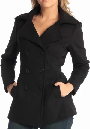 Alpine Swiss Emma Women's Wool Peacoat – Double-Breasted 3/4 Length Overcoat, Stylish & Warm Blazer for Fall & Winter