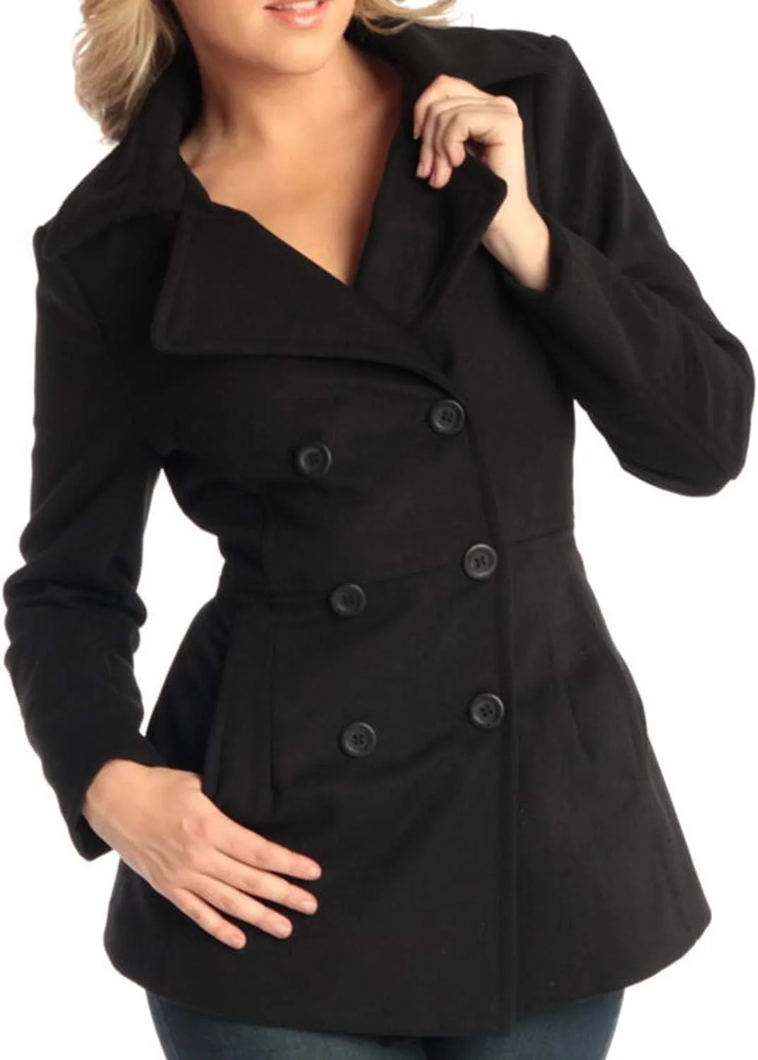Alpine Swiss Emma Women's Wool Peacoat – Double-Breasted 3/4 Length Overcoat, Stylish & Warm Blazer for Fall & Winter