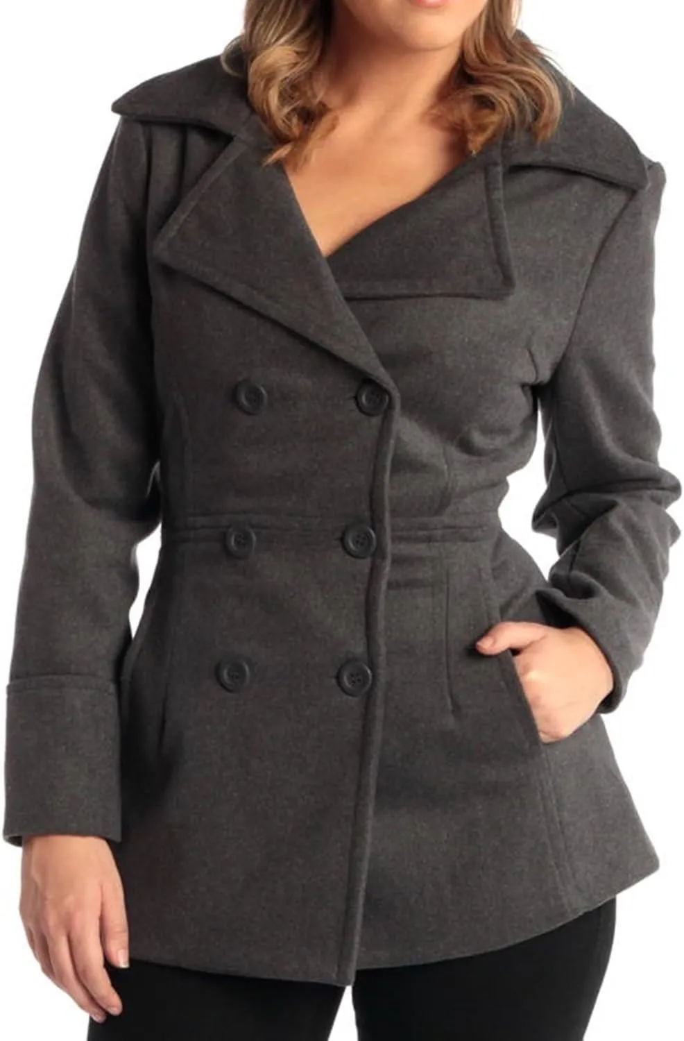 Alpine Swiss Emma Women's Wool Peacoat – Double-Breasted 3/4 Length Overcoat, Stylish & Warm Blazer for Fall & Winter