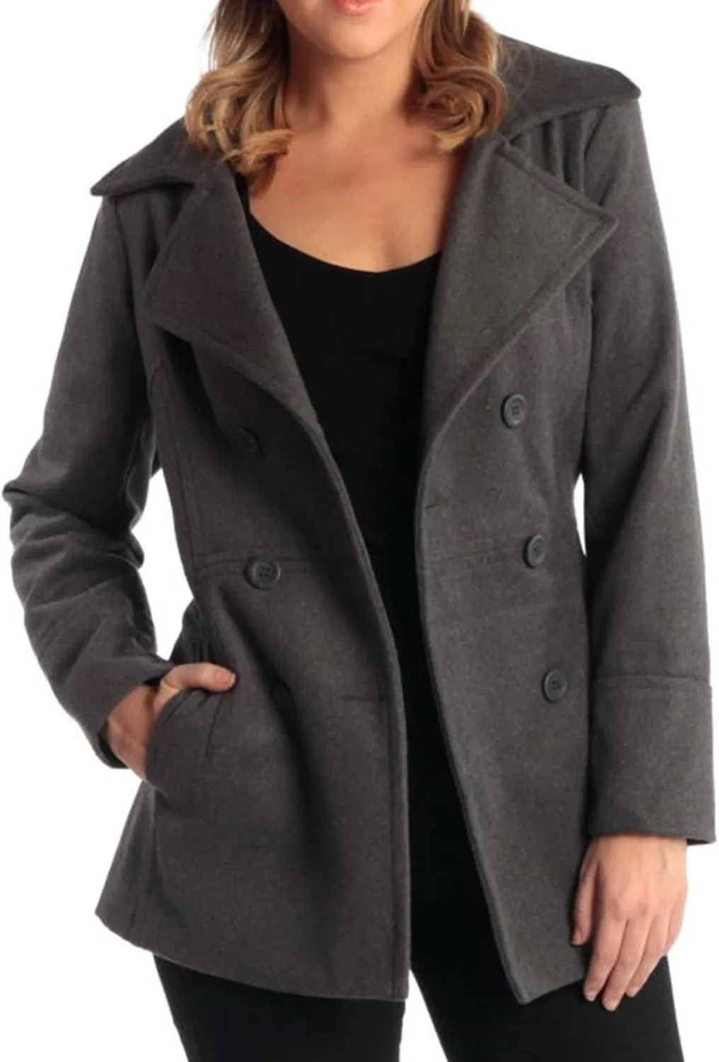 Alpine Swiss Emma Women's Wool Peacoat – Double-Breasted 3/4 Length Overcoat, Stylish & Warm Blazer for Fall & Winter