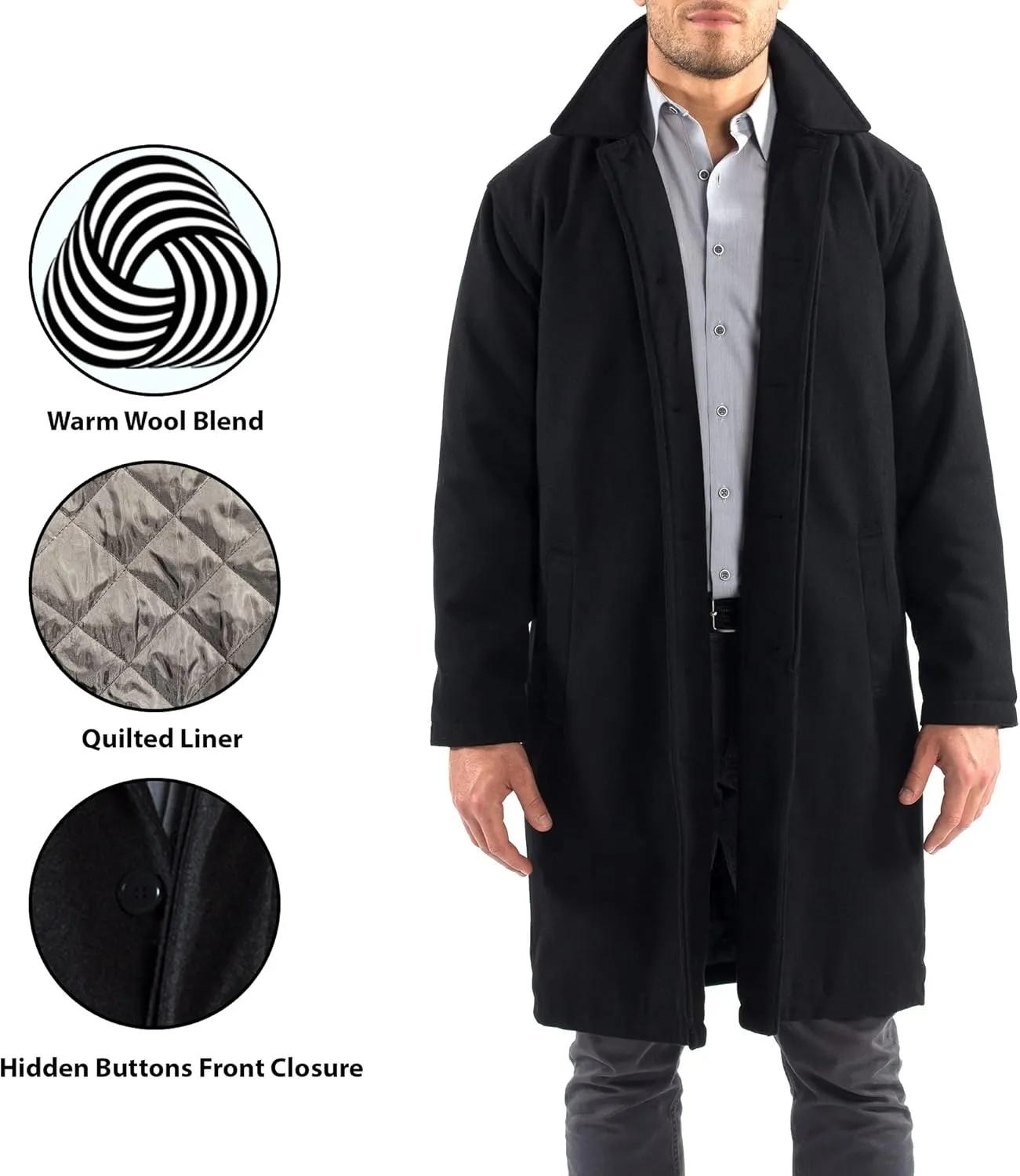 Alpine Swiss Zach Men’s Wool Blend Overcoat – Knee-Length Trench Coat, Runs Large for Layering Over Suits or Sweaters
