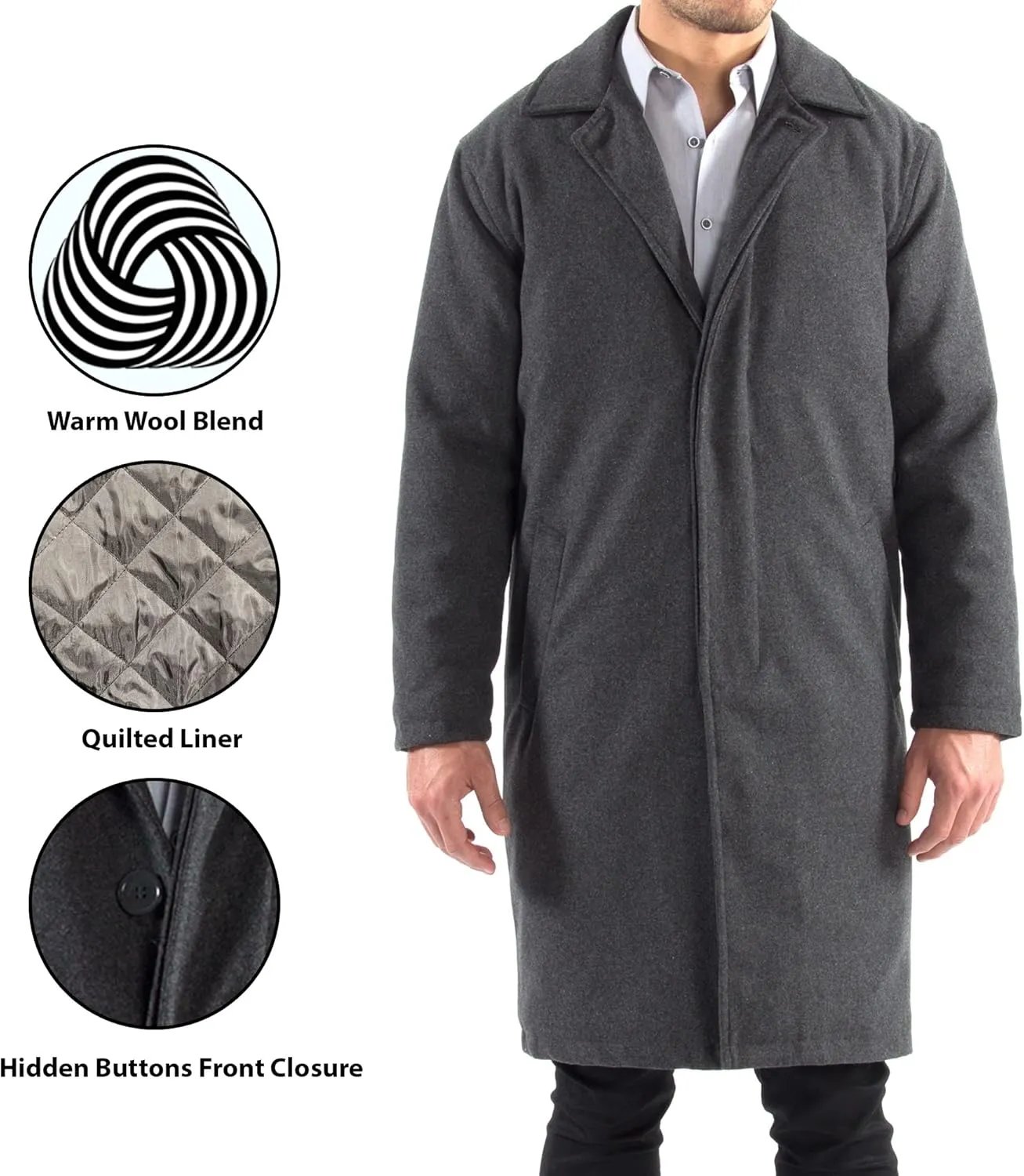 Alpine Swiss Zach Men’s Wool Blend Overcoat – Knee-Length Trench Coat, Runs Large for Layering Over Suits or Sweaters