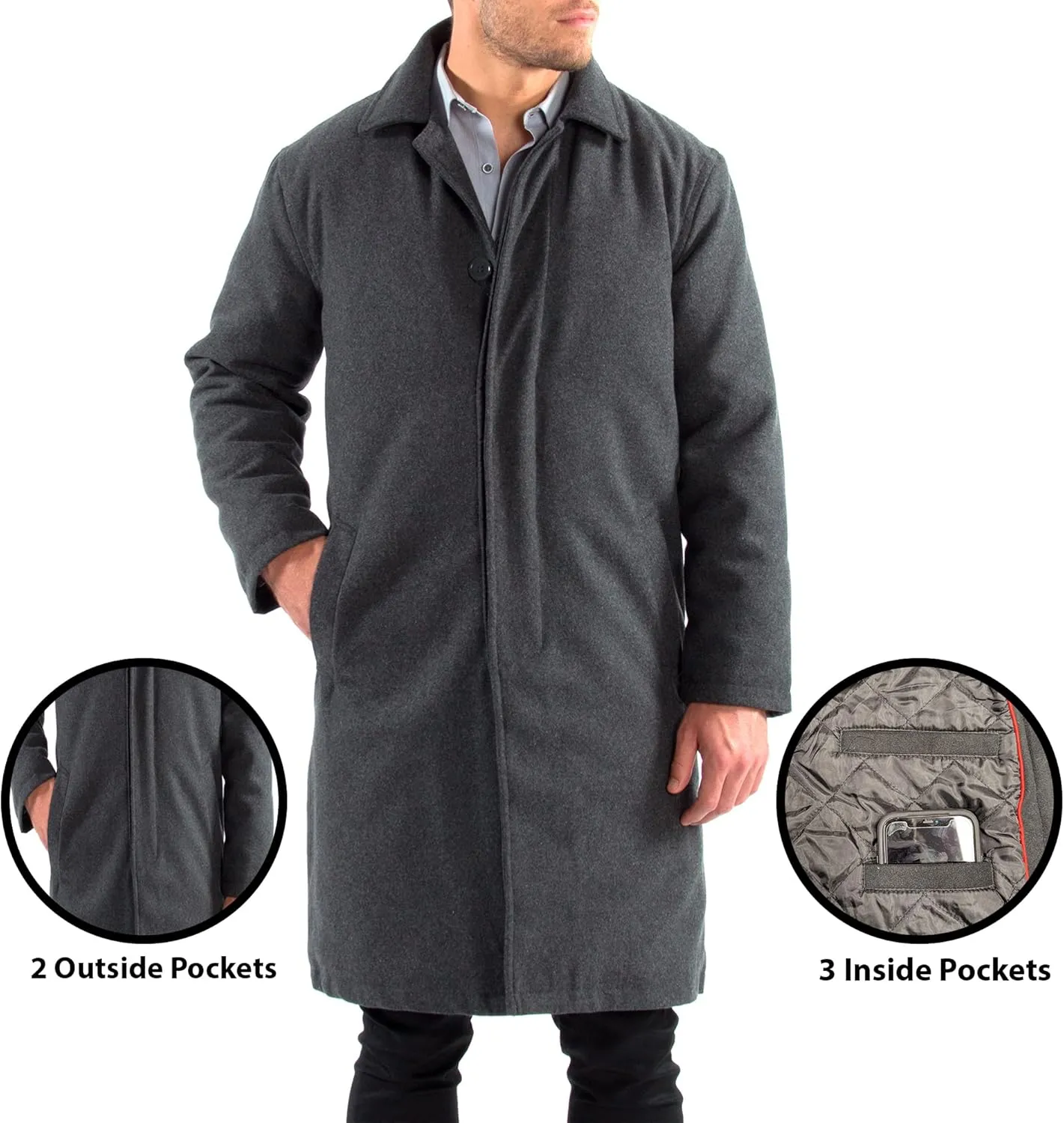 Alpine Swiss Zach Men’s Wool Blend Overcoat – Knee-Length Trench Coat, Runs Large for Layering Over Suits or Sweaters