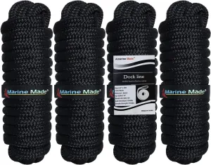 Amarine Made 4Pack 5/8" x 25' Double Braided Nylon Dock Lines 7700 lbs Breaking Strength (L: 25 ft. D: 5/8 inch Eyelet: 15 inch) Marine Mooring Rope Boat Dock Lines for Docking with Loop