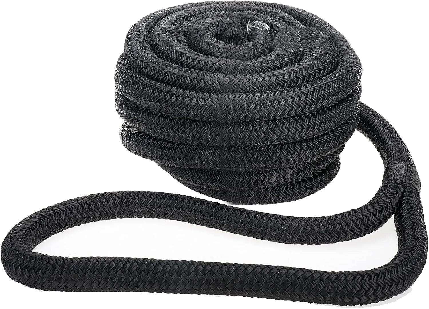 Amarine Made Dock Line, 1" X 35' Double Braided Thick Nylon Dock & Boat Ropes, 20" Loop, 130kN Load Capacity, Black