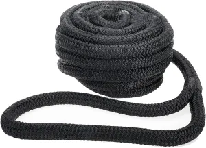 Amarine Made Dock Line, 1" X 35' Double Braided Thick Nylon Dock & Boat Ropes, 20" Loop, 130kN Load Capacity, Black