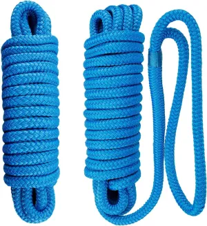 Amarine Made Double Braided Nylon Dock Lines 3300 lbs Breaking Strength (L:15 ft. D:3/8 inch Eyelet:10 inch) 2 Pack of Marine Mooring Rope Boat Dock Lines Working Load Limit:660 lbs