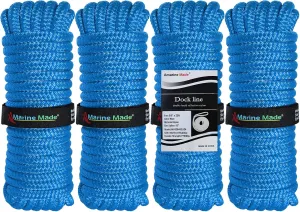 Amarine Made Double Braided Nylon Dock Lines 7700 lbs Breaking Strength (L:25 ft. D:5/8 inch Eyelet:15 inch) 4 Pack Marine Mooring Rope with Loop Boat Dock Lines Working Load Limit:1540 lbs