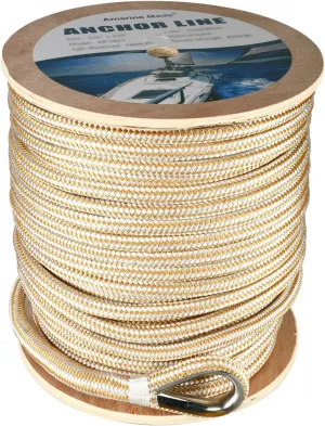 Amarine Made Heavy Duty Double Braid Nylon Anchor Line with Stainless Steel Thimble-White/Gold Color 5/8 inch Thickness 600 ft Long