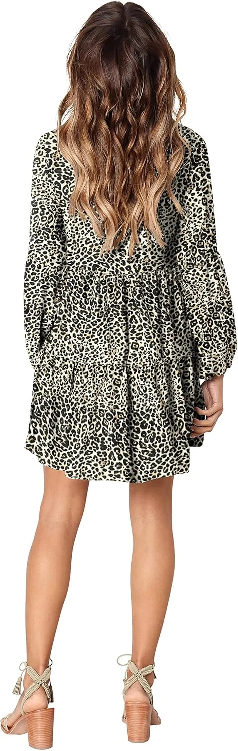 Amoretu Womens Tunic Dress Long Sleeve V Neck Casual Loose Flowy Swing Shift Dresses