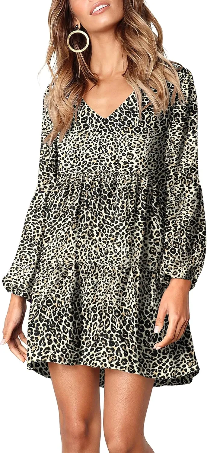 Amoretu Womens Tunic Dress Long Sleeve V Neck Casual Loose Flowy Swing Shift Dresses