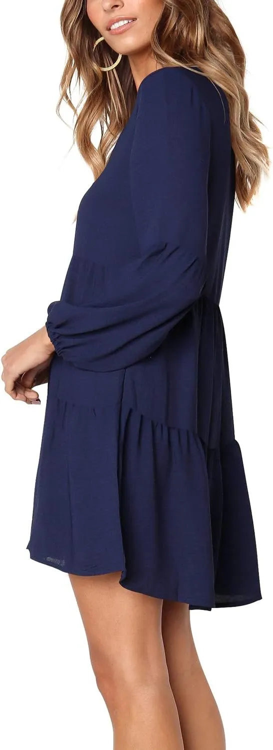 Amoretu Womens Tunic Dress Long Sleeve V Neck Casual Loose Flowy Swing Shift Dresses