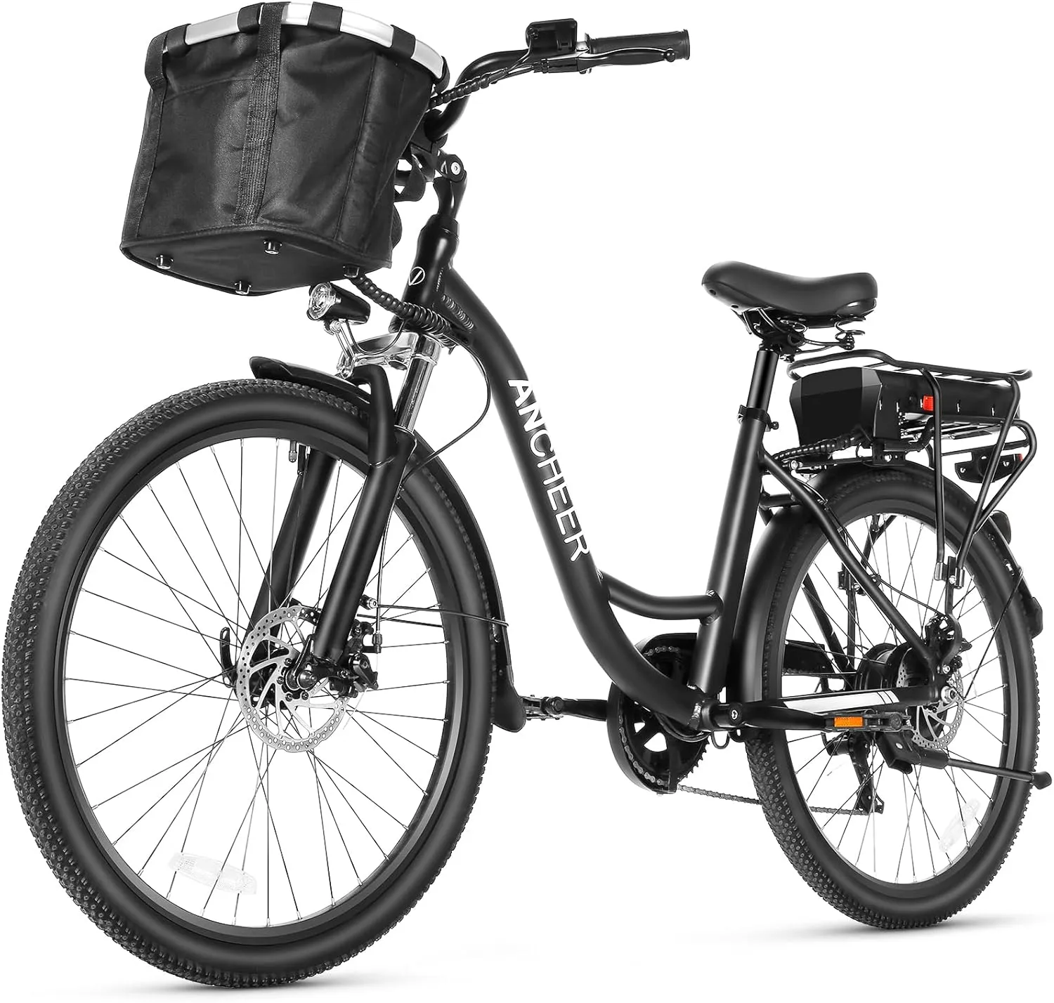 ANCHEER Electric Bike for Adults, 48V 500Wh EBike, UP to 60 Miles, Removable Battery, Fast-Charge, 26" Commuter Electric Bicycles, 7-Speed, LCD Digital Display, Suspension Fork, Cruise Control, UL2849