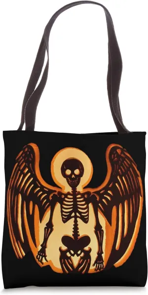 Angel Skeleton Jack O Lantern Pumpkin on Halloween Tote Bag