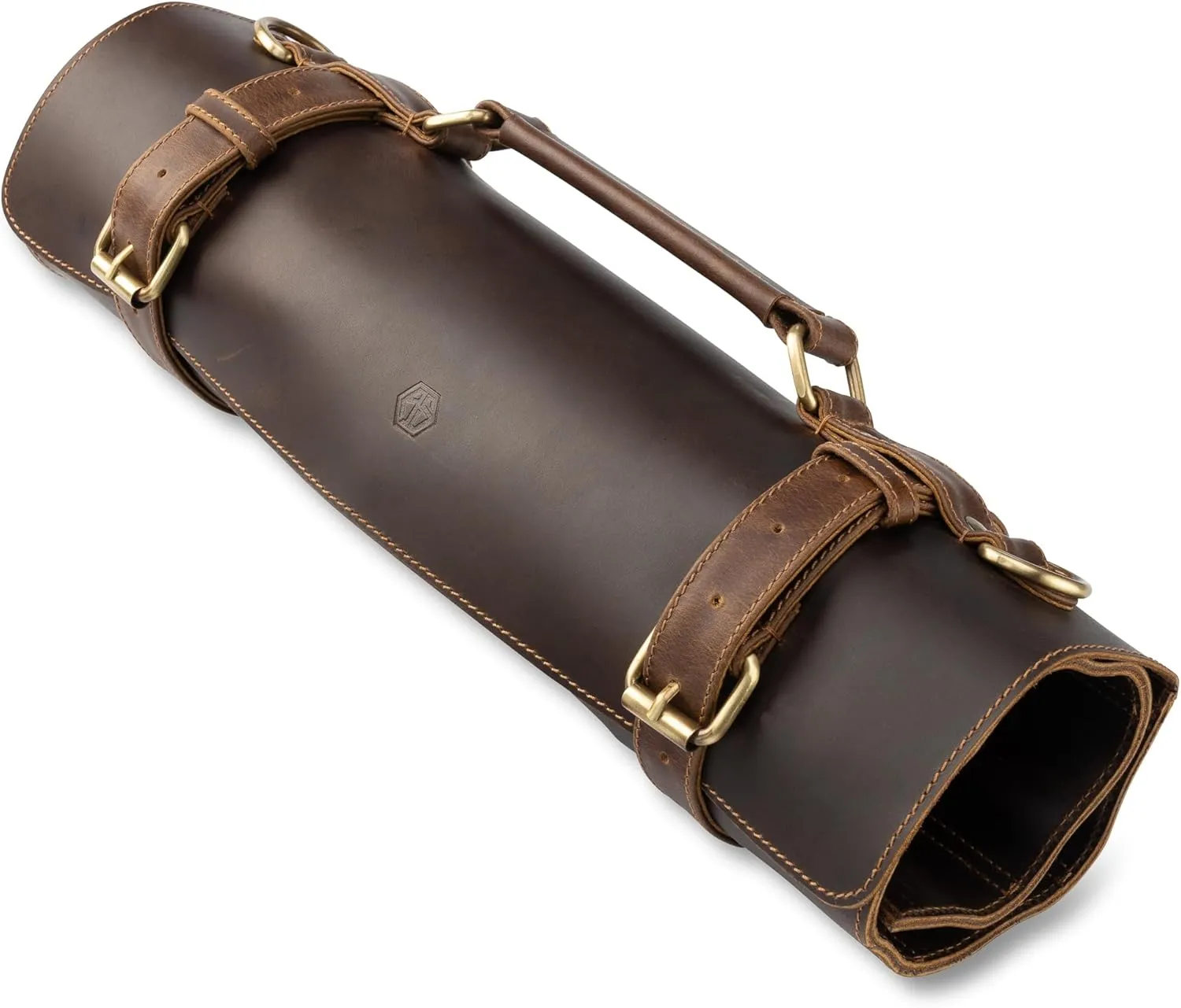 Angus Stoke knife bag - XL knife roll storage case and extras, premium buffalo leather, chef's bag Ethan (Brown)