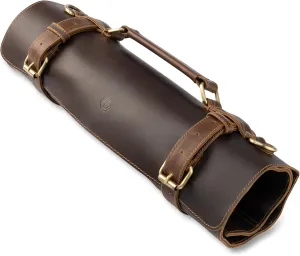 Angus Stoke knife bag - XL knife roll storage case and extras, premium buffalo leather, chef's bag Ethan (Brown)