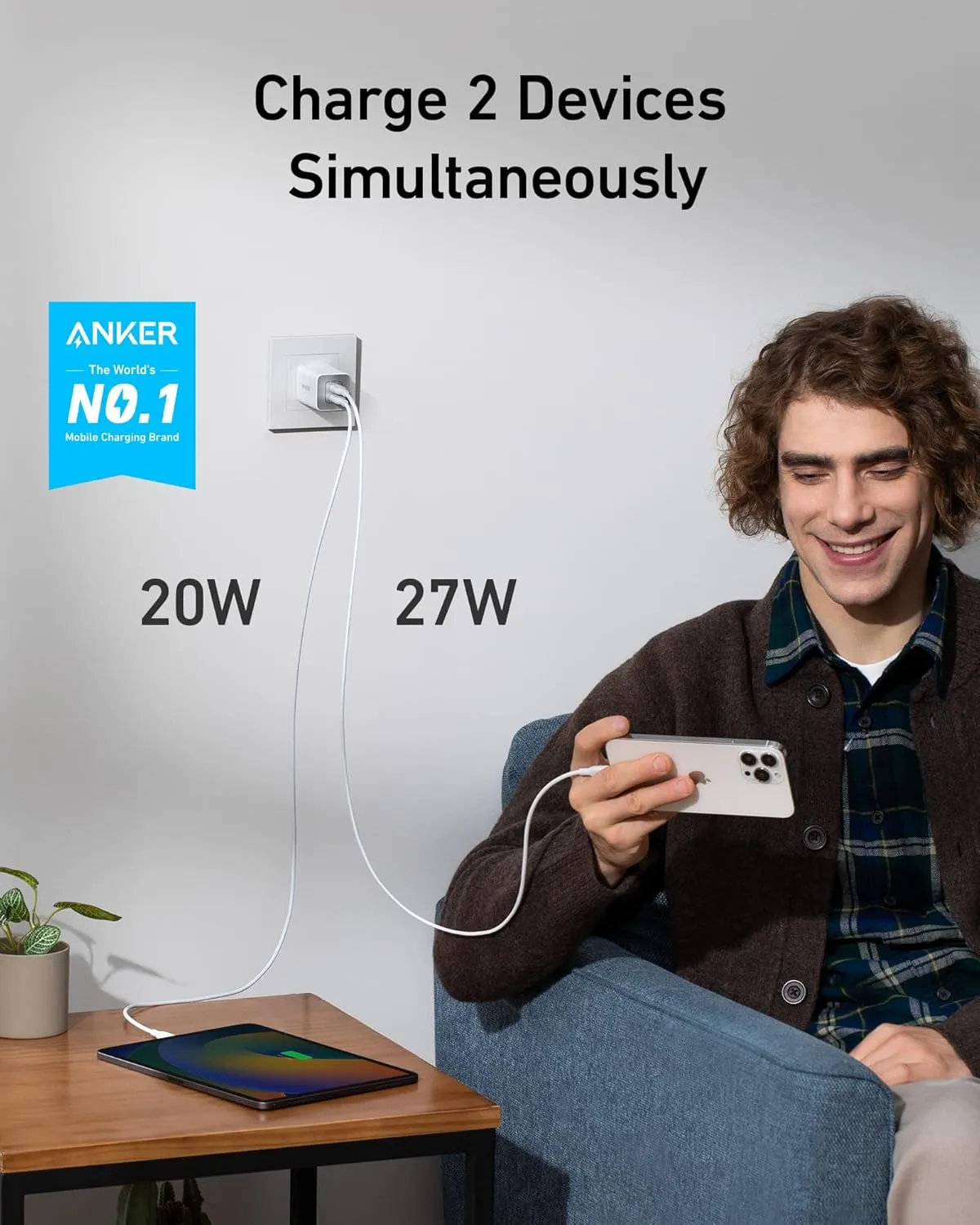 Anker 47W USB C Nano Charger, 2 Port Compact Foldable GaN Charger for iPhone 16/15, Galaxy, Pixel, Compatible with MagSafe (White)