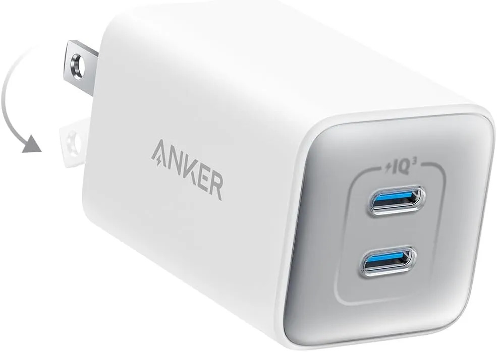 Anker 47W USB C Nano Charger, 2 Port Compact Foldable GaN Charger for iPhone 16/15, Galaxy, Pixel, Compatible with MagSafe (White)