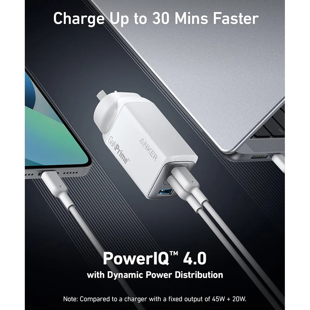 Anker 65W GaNPrime Triple-Port Fast Charger - White, AU Plug