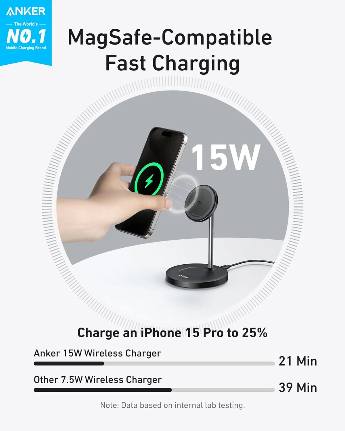 Anker MagSafe Compatible MagGo Charger Stand, iPhone 16 Wireless Charger, 2-in-1 Charging Station, Qi2 Certified 15W Wireless Charger Stand, for iPhone 16/15/14/13/12, AirPods Pro (No Wall Charger)