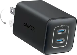 Anker Nano Charger, 47W 2 Port Compact Foldable GaN USB C Charger for iPhone 16/15, Galaxy, Pixel, Compatible with MagSafe (Black)